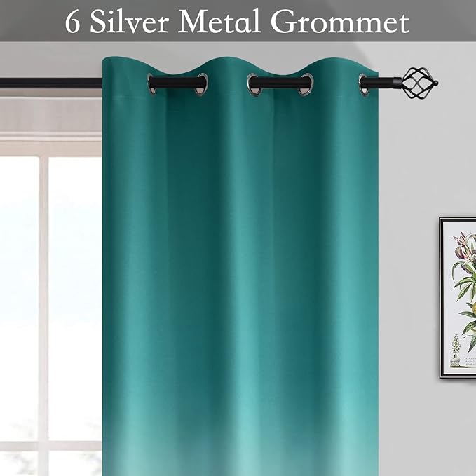 SimpleHome Teal to Grey White Ombre Room Darkening Curtains 63 Inch | Curtains for Living Room,Light Blocking Thick Thermal Insulated Grommet Window Curtains Drapes for Bedroom, 2 Panels,52Wx63L