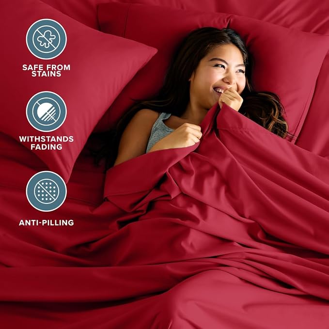 Bare Home Twin XL Sheet Set - 1800 Ultra-Soft (Twin XL, Red) | Deep Pockets 6 to 15 Inches, Breathable, Hypoallergenic, Hotel Luxury, Easy Fit, Soft, All-Season