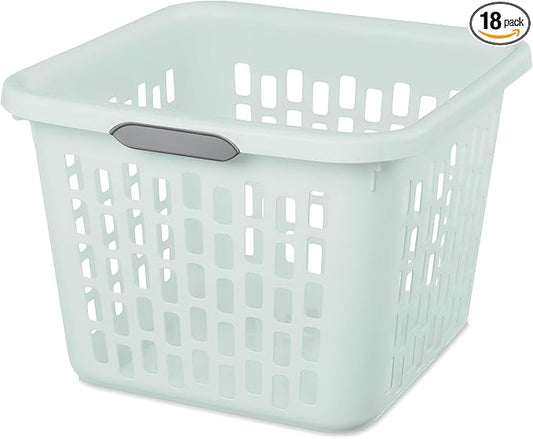 Sterilite Laundry Basket, Plastic Clothes Hamper, Large Square Bin with Comfort Grip Handles and Reinforced Rim, 1.5 Bushel Capacity, Mint, 18 Pack