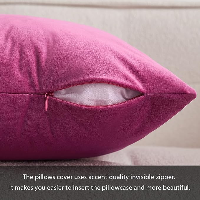 MIULEE Velvet Throw Pillow Covers 18x18 Inch Pack of 2 Hot Pink | Soft Solid Decorative Pillow Covers, Modern Luxury Home Decor, for Couch Chair Sofa Bedroom Livingroom
