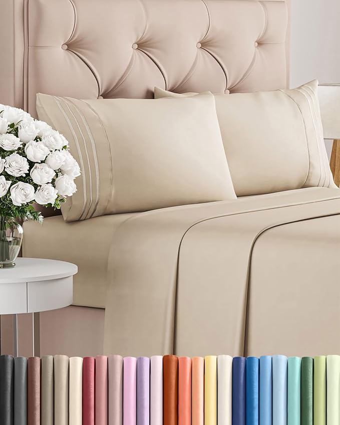 Full Size 4 Piece Sheet Set - Comfy Breathable & Cooling Sheets - Wheat | Hotel Luxury Bed Sheets for Women & Men, Deep Pockets, Easy-Fit, Extra Soft and Wrinkle Free Sheets, Oeko-Tex Bed Sheet Set