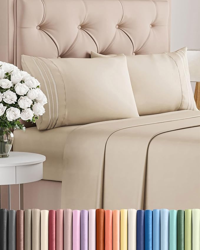 King Size 4 Piece Sheet Set - Comfy Breathable & Cooling Sheets - Wheat | Hotel Luxury Bed Sheets for Women & Men, Deep Pockets, Easy-Fit, Extra Soft and Wrinkle Free Sheets, Oeko-Tex Bed Sheet Set