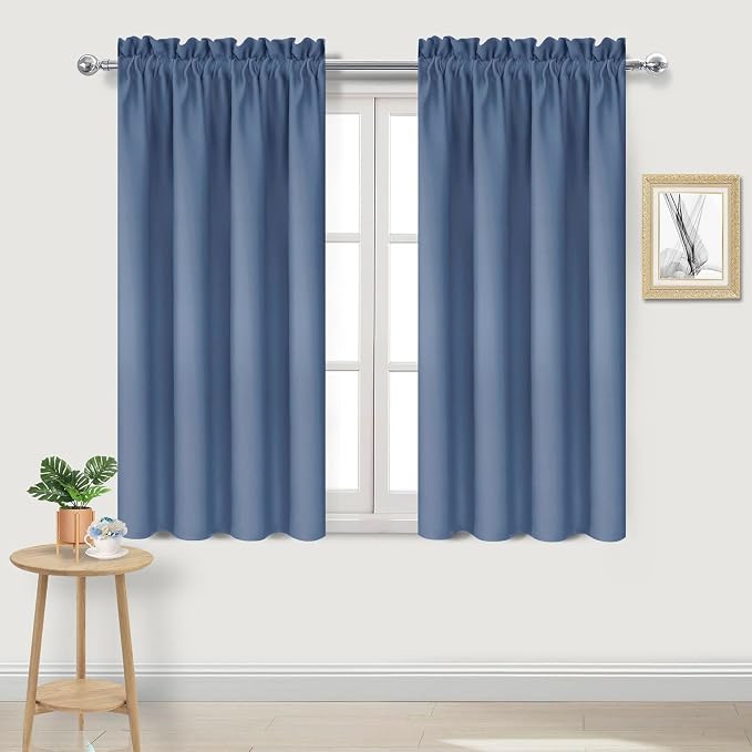 DWCN Blackout Curtains for Bedroom 42 x 54 Inch Long Dusty Blue 2 Panels | Room Darkening, Thermal Insulated, Light Blocking, Rod Pocket Drapes, Noise Reducing Window Treatments