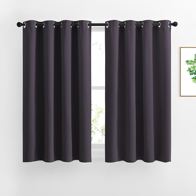 NICETOWN Bedroom Blackout Curtains and Drapes 54" L - Window Treatment Thermal Insulated Solid Grommet Blackout Draperies for Home Office (Greyish Purple, 2 Panels=92" Wide)