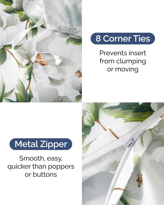 Duvet Cover Twin/TXL - Floral Duvet Cover - 2 Piece - Magnolia Garden | Extra Soft Floral Duvet Cover 68 x 90 with 1 Pillow Sham, Zipper Closures & Ties, Floral Bedding for Women, Men, Kids & Teens