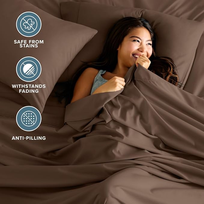 Bare Home Twin XL Sheet Set - 1800 Ultra-Soft (Twin XL, Cocoa) | Deep Pockets 6 to 15 Inches, Breathable, Hypoallergenic, Hotel Luxury, Easy Fit, Soft, All-Season