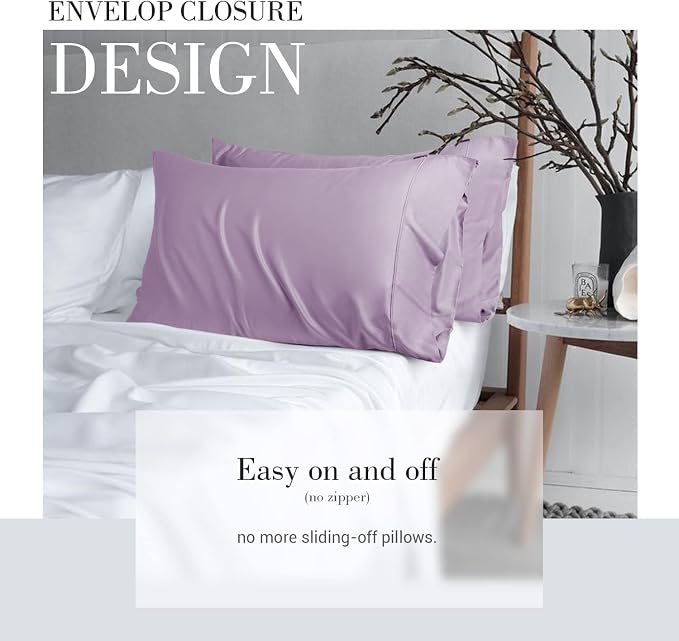 WishSmile Cooling Pillowcases Standard Pillow Cases Set of 2,Hair and Skin Friendly,Light Purple,20x26 inches