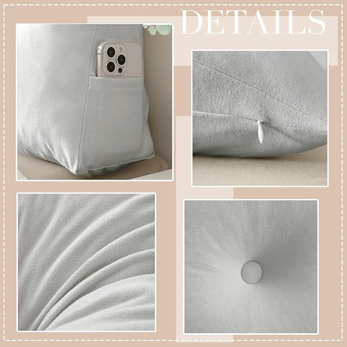 Wedge Headboard Pillow Twin XL, College Dorm Essentials Bed Reading | 39.4*15.7*5 in, back & lumbar support, sleeping pillow, mattress gap filler,plush velvet cover, pp cotton inner, side pockets