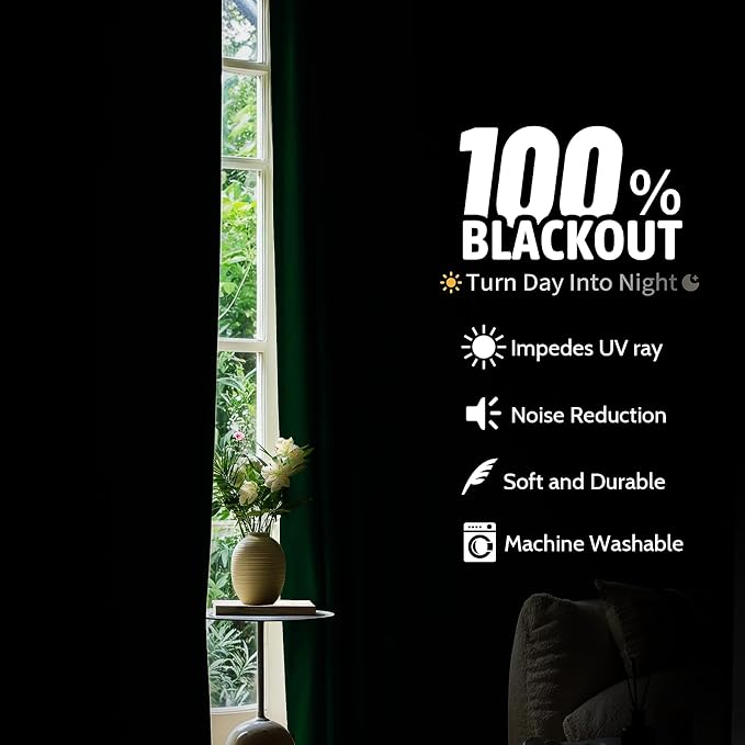 COSVIYA Drak Green 100% Blackout Curtains for Bedroom with White Back | 2 Thick Layers Full Room Darkening Thermal Insulated Curtain,Grommet Window Drapes for Living Room, 52x63 Inch, 2 Panels