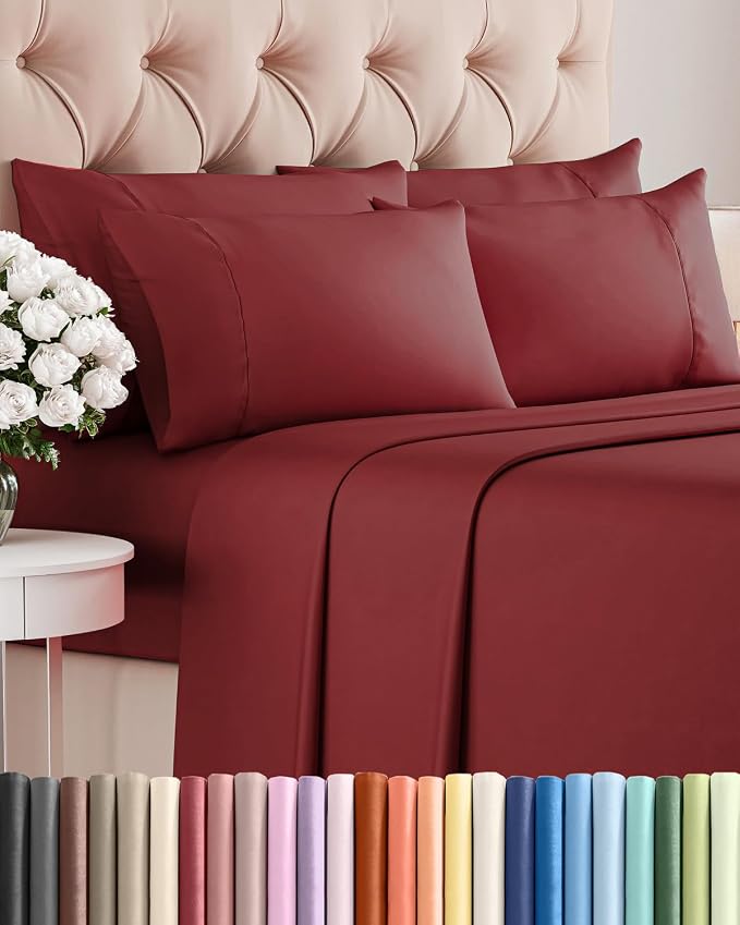 Queen 6 Piece Bed Sheet Set - Comfy, Breathable & Cooling Sheets - Oxblood | Ultra-Soft Hotel Luxury Bedding Set w/ 8-16 Inch Deep Pockets, 1 Flat & 1 Fitted Sheet & 4 Pillowcases, Wrinkle & Fade Free