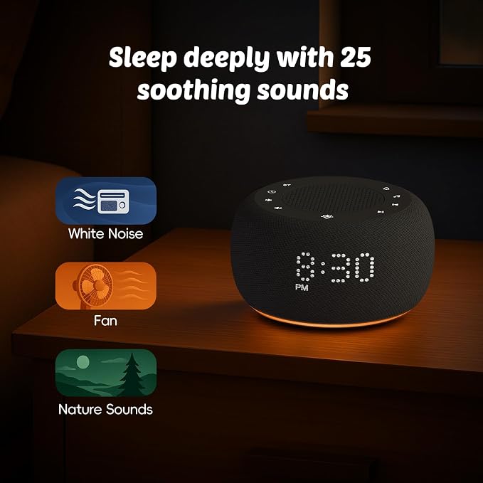 Buffbee Pro 2nd Gen| Sound Machine, Alarm Clock with Bluetooth Speaker | Upgraded Rechargeable Battery, White Noise Machine with 25 Sleep Sounds, Portable for Travel & Bedroom