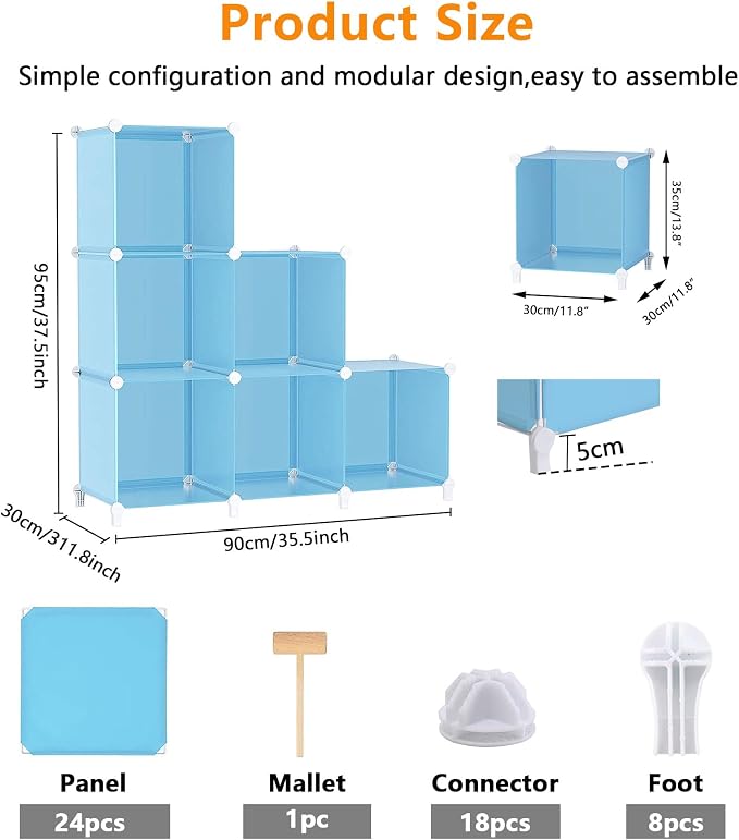 AWTATOS Cube Storage Organizer, Closet Organizers, 6 Cube Shelf, Blue | Portable Closet Storage Shelves, DIY Stackable Storage Cubes Bookshelf, Plastic Clothes Organizer Shelving for Bedroom, Home