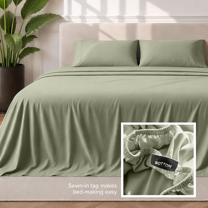Bare Home Split Cal King Sheet Set - 1800 Ultra-Soft (Split Cal King, Sage) | Deep Pockets 6 to 15 Inches, Breathable, Hypoallergenic, Hotel Luxury, Easy Fit, Soft, All-Season