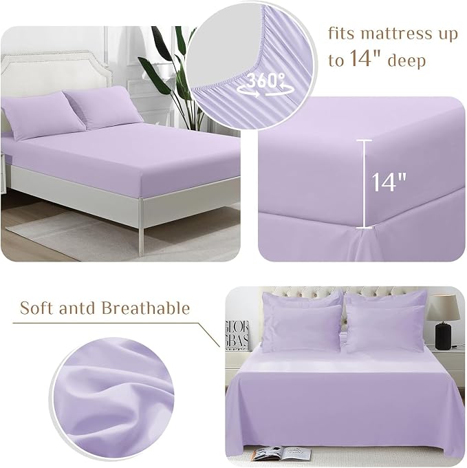 JOLLYVOGUE Twin Comforter Set, Ultra-Soft Bed in a Bag Twin Size 5 Pieces, Oeko-TEX Certified Bedding Set with Down Alternative Comforter, Sheets, Pillowcases & Shams, Lavender