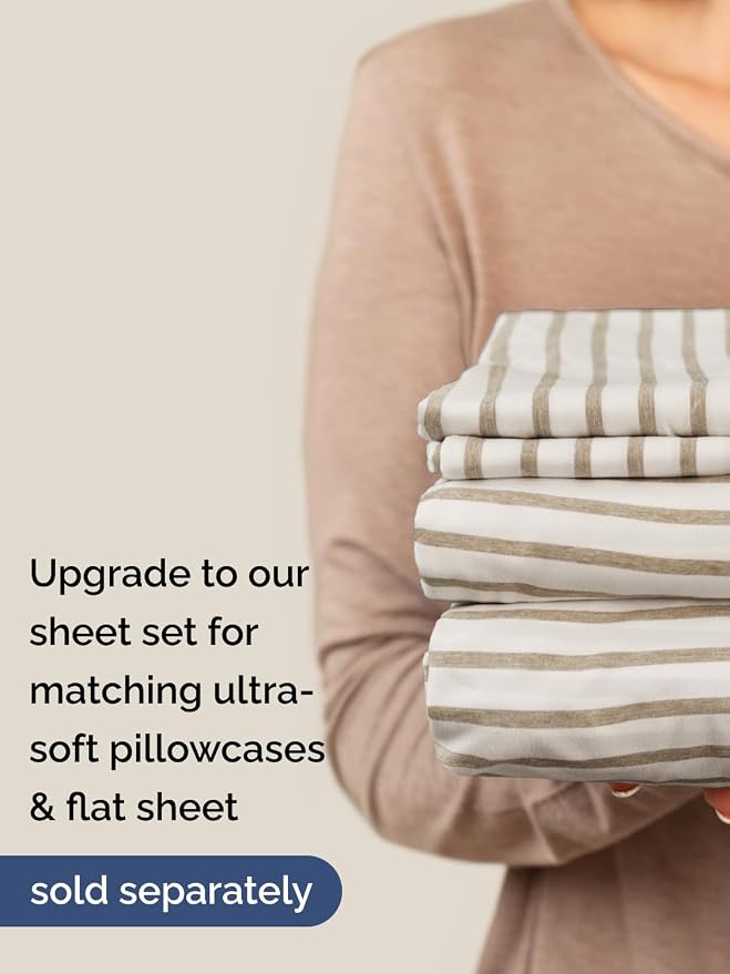 Extra Deep Full Fitted Sheet - Single Fitted Sheet Only - Beige Stripes | Easily Fits 18 inch to 24 inch Mattress, Soft, Wrinkle Free, Breathable & Comfy, Extra Deep Pockets Hotel Luxury Fitted Sheet