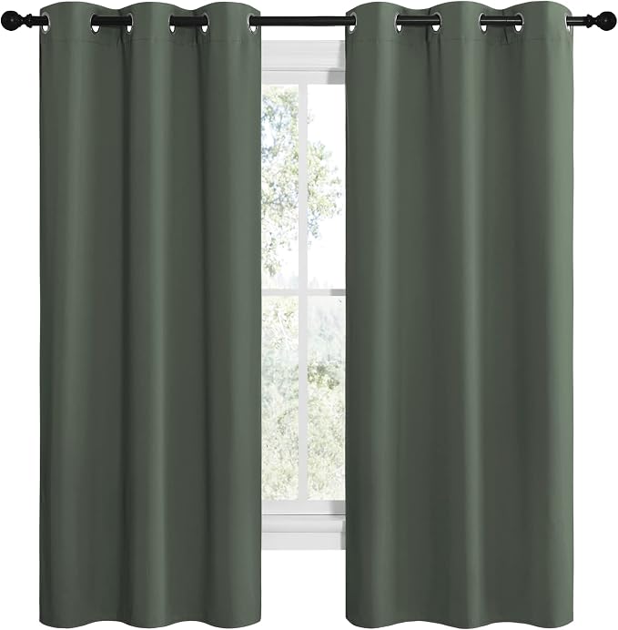 NICETOWN Dark Mallard Blackout Curtains for Dining Room 42" x 68" 2 Panels | Home Decoration Thermal Insulated Solid Grommet Drape, Light Blocking Room Darkening Noise Reducing for Bedroom Kitchen Decor