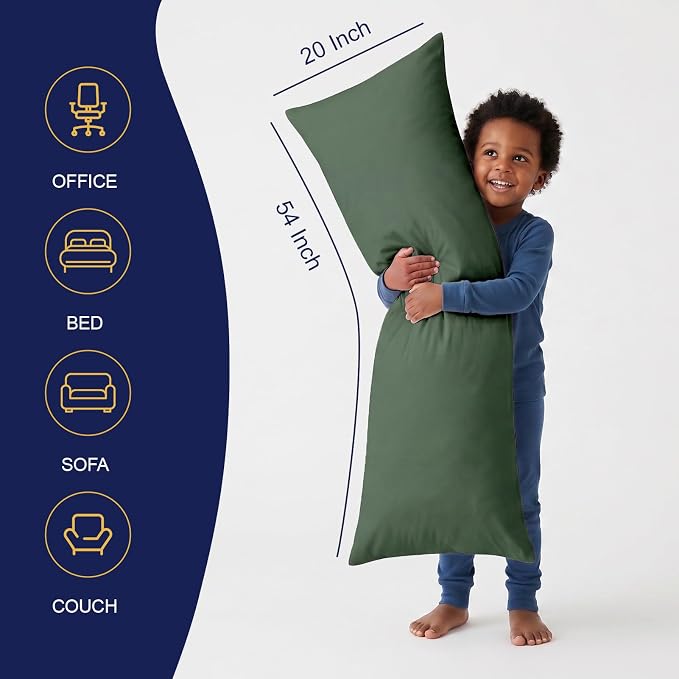 DOWNCOOL Large Body Pillow Insert- Breathable Full Body Pillow for Side Sleeper - Soft Long Bed Pillow for Adults - 20 x 54 inch (Green)