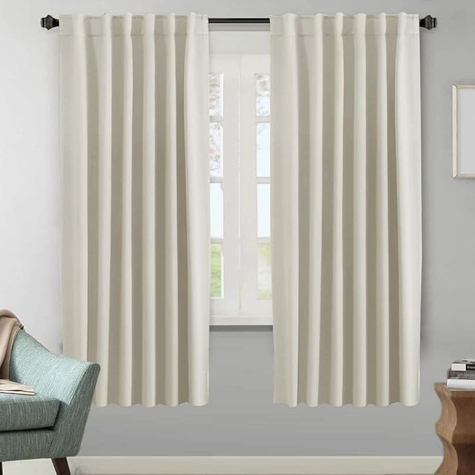 H.VERSAILTEX Light Reducing Curtains Thermal Insulated Window Treatment Panels Room Darkening Privacy Assured Drapes for Living Room Back Tab/Rod Pocket Bedroom Drapes 2 Panels, Ivory - 52 x 72 Inch