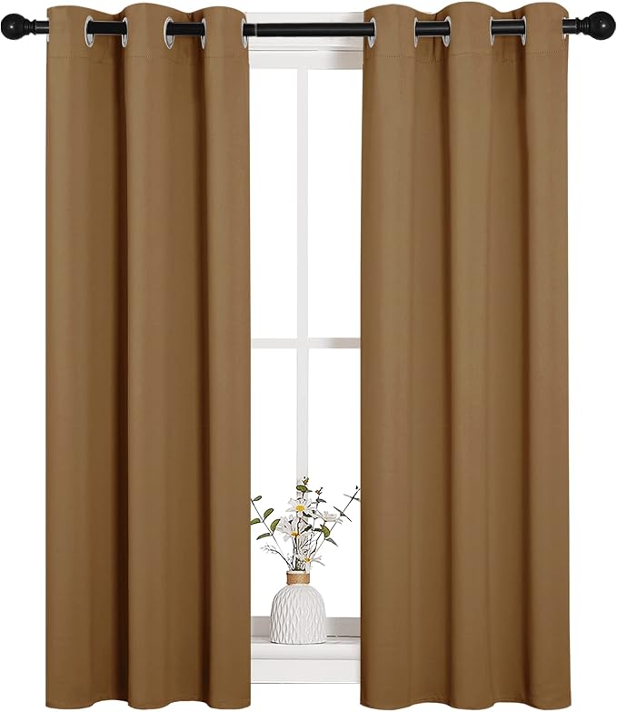 NICETOWN Sleek Blackout Curtains 40 inches Length for Small Windows, 2 Panels, Gold Brown, 29 inches Width, Noise Reducing and Block Draft Panels for Door Doorway Laundry Office Luxury Decor Theme
