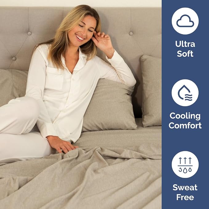 Flex Top Split Head King 4 Piece Sheet Set - Ultra-Soft - Heathered Beige | Cooling Bed Sheets Set, Hotel Luxury Bedding for Women & Men with Deep Pockets, Wrinkle Free & Fade Resistant, Oeko-Tex