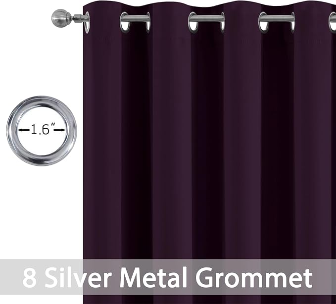 Yakamok Room Darkening Curtains 52x84 inch Length Dark Purple-Living Room | 2 panels,grommet blackout window treatment,thermal insulated,light blocking drapes,privacy protection,bedroom dining room