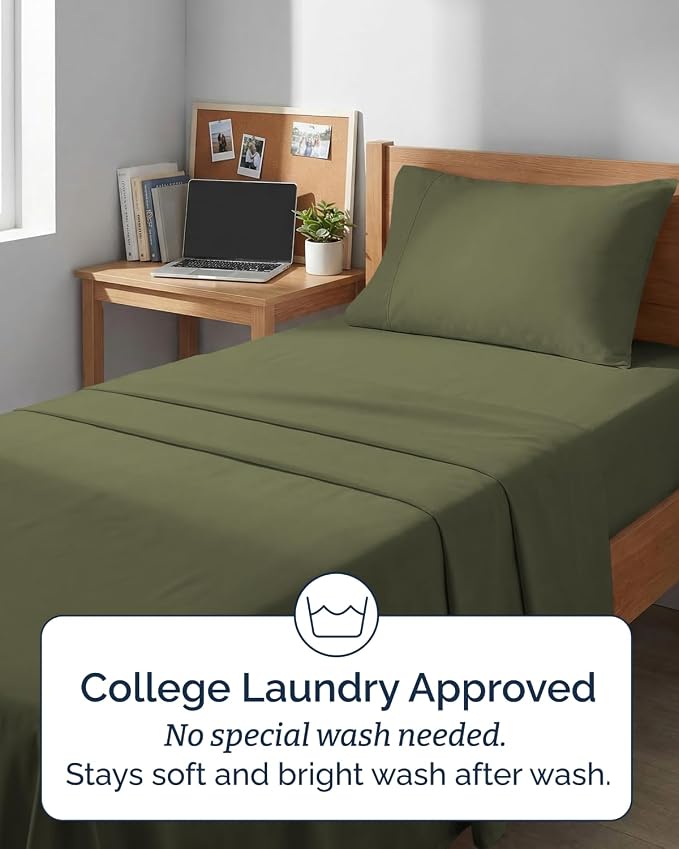 Extra Deep Twin XL Sheet Set - 3 Piece College Dorm Room - Sage Green | Soft, Breathable & Cooling, Easily Fits 18 to 24 inch Mattress, Wrinkle Free & Fade Resistant with Extra Deep Pockets