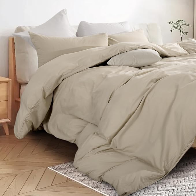 NEXHOME PRO Queen Duvet Cover Set – 100% Certified Organic Cotton with Washed Feel & Linen-Like Texture, Comfortable & Breathable, Home Bedding Set 90"*90" (No Comforter)