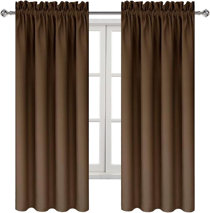 DWCN Blackout Curtains for Bedroom Living Room 42 x 72 Inch Long Brown | Room Darkening, Thermal Insulated, Light Blocking, Rod Pocket Drapes, Noise Reducing Window Treatments