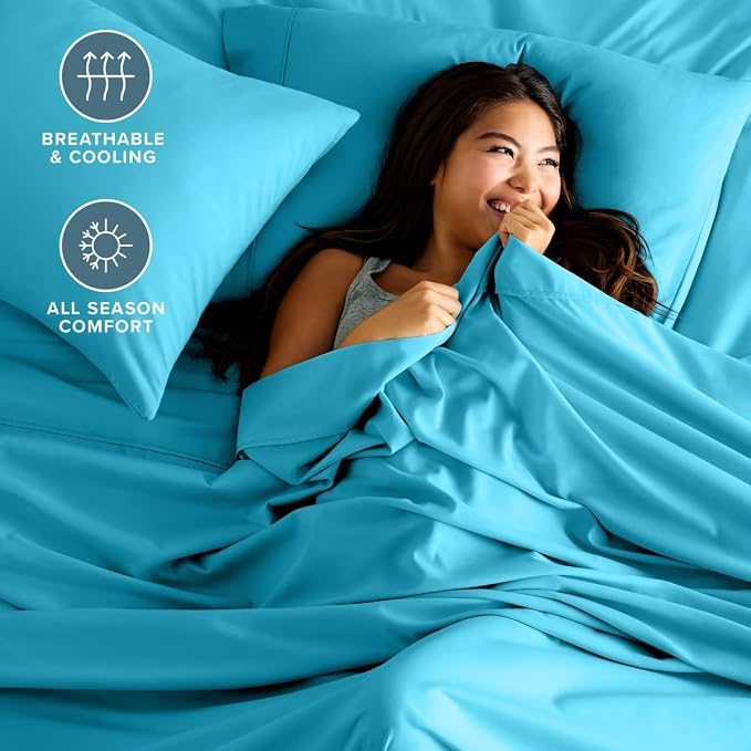 Bare Home Split King Sheet Set - 1800 Ultra-Soft (Split King, Aqua) | Deep Pockets 6 to 15 Inches, Breathable, Hypoallergenic, Hotel Luxury, Easy Fit, Soft, All-Season