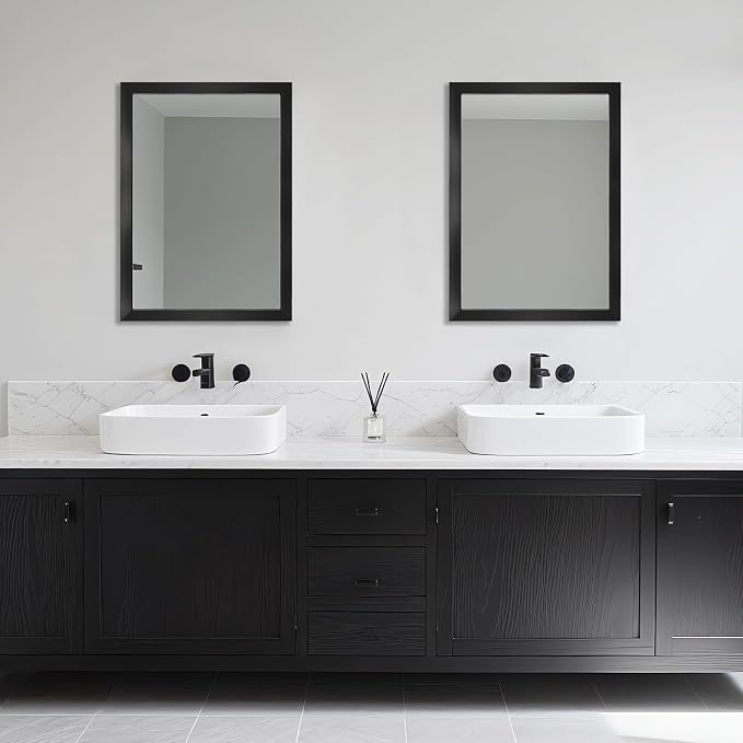 Rectangular Wall Mirror 28x20 Inch Bathroom Mirror for Over Sink, Black | Decorative Wall Mounted Mirror, Hangs Horizontally or Vertically for Vanity, Entryway, Restroom
