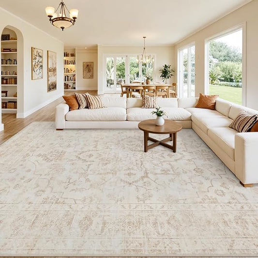 10x12 Area Rugs Living Room: Bedroom Washable Carpet Warm Beige | Vintage Boho Soft Small Indoor Decor Floor Non-Slip Low Pile Neutral Farmhouse Entryway Laundry Bathroom Bedroom Beside Rugs
