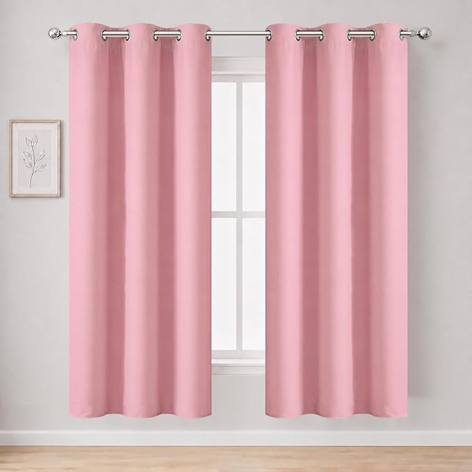 Pink Thermal Blackout Curtains/42 x 72 Inch/Set of 2 Panels Room Darkening Curtains for Bedroom