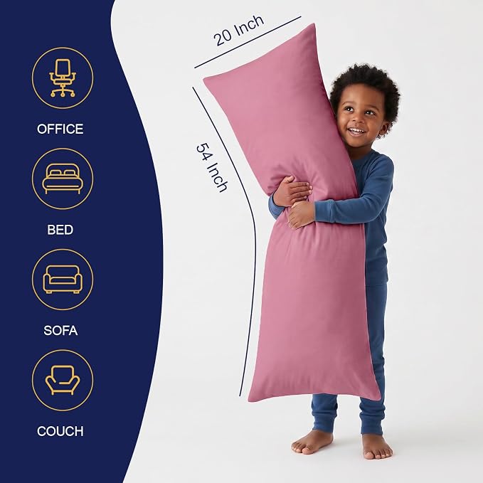 DOWNCOOL Large Body Pillow Insert- Breathable Full Body Pillow for Side Sleeper - Soft Long Bed Pillow for Adults - 20 x 54 inch (Pink)