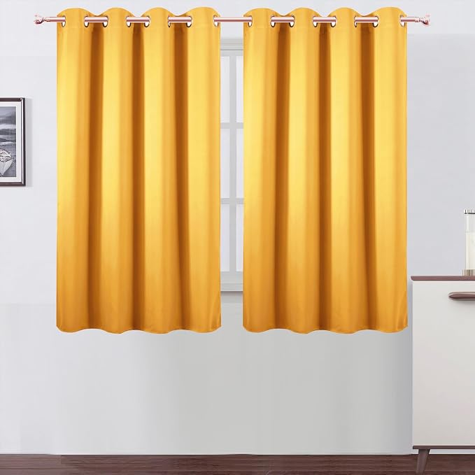 Blackout Curtains 66 x 54 Inch Long Yellow Curtains Set of 2 Panels Room Darkening Curtains for Bedroom and Living Room