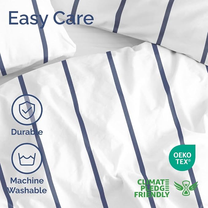 Duvet Cover King Size - Stripe Duvet Cover - 3 Piece - Navy Stripe | Soft Stripe Duvet Cover 104 x 90 with 2 Pillow Shams, Zipper Closures & Ties, Stripe Bedding for Women, Men, Kids & Teens