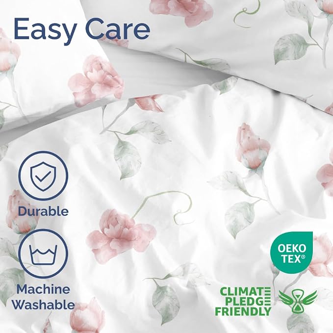 Duvet Cover Full Size - Soft Floral Duvet Cover - 3 Piece - Rosebud | Soft Floral Duvet Cover 80 x 90 with 2 Pillow Shams, Zipper Closures & Ties, Floral Bedding for Women, Men, Kids & Teens
