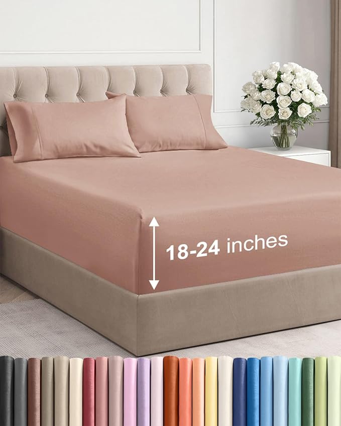 Extra Deep Full Sheet Set - 4 Piece Breathable & Cooling Bed Sheets - Mauve | Easily Fits 18 to 24 inch Mattress - Ultra Soft, Wrinkle & Fade Free with Extra Deep Pockets - Comfy Hotel Luxury Bedding