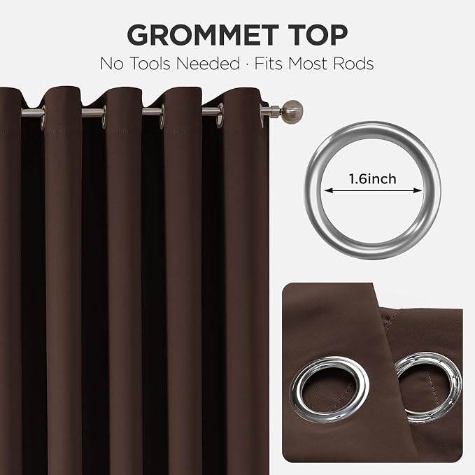 Joydeco Blackout Patio Sliding Door Curtains, Privacy Room Divider Curtains | Extra Wide Thermal Blackout Curtains for Bedroom Living Room, Curtain for Patio Door (Chocolate, 100Wx84L, 1 Panel)