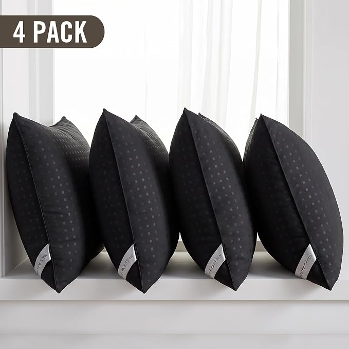 HIMOON Bed Pillows for Sleeping Set of 4,Standard Size Cooling Pillows 4 Pack,Top-end Microfiber Cover for Side Stomach Back Sleepers,Black