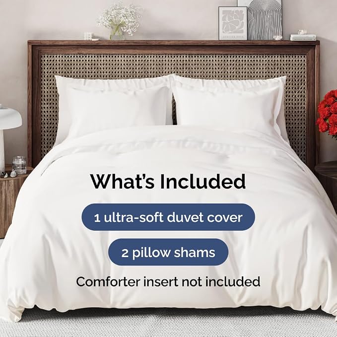 Duvet Cover Super King - 3 Piece with Zipper Closure - Antique White | Extra Soft, Breathable, Super King Duvet Cover 108" x 98" w/ 2 Pillow Shams, Zipper Closures & Ties, Women, Men, Kids & Teens