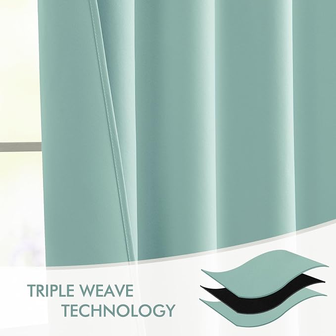 MIULEE Aqua Back Tab Blackout Curtains 52x102 Inch Long 2 Panels Set | Rod Pocket Pinch Pleated, Thermal Insulated, Bedroom Living Room Darkening Drapes, Light Blocking Floor to Ceiling Curtains