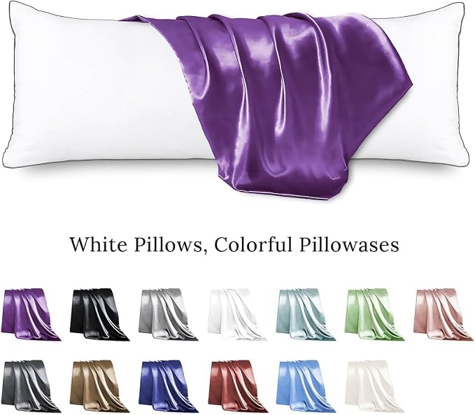 Body Pillow with Satin Pillowcase, Body Pillow for Adults | 20"x54", Removable Cover, OEKO-TEX Certified Down Alternative Filling,Washing Machine