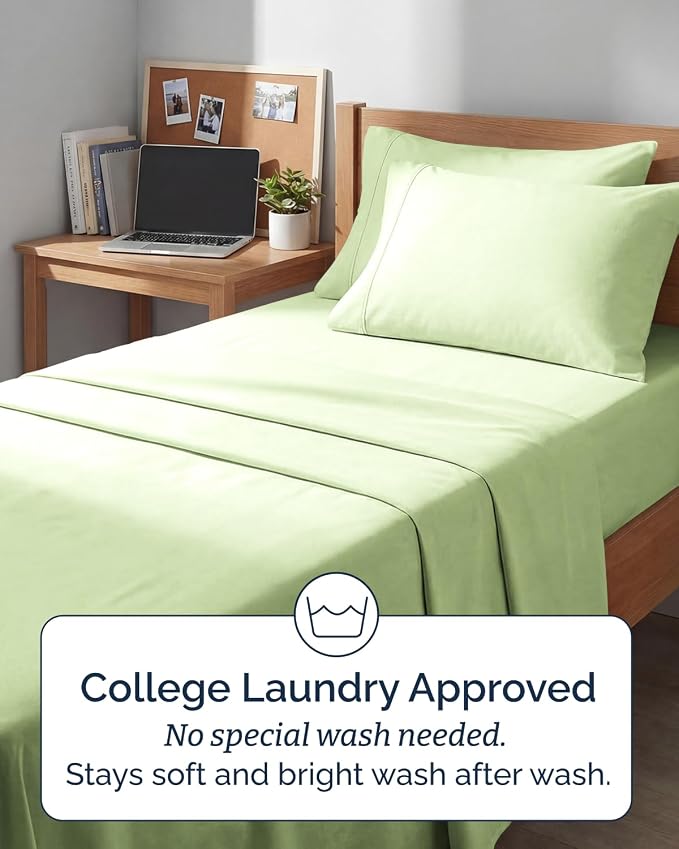 Extra Deep Twin XL Sheet Set - 4 Piece College Dorm Room - Light Sage | College Dorm Room Essentials, Easy & Secure Fit, Ultra-Soft, Wrinkle & Fade Free, Comfy Sheets Set with Extra Deep Pockets