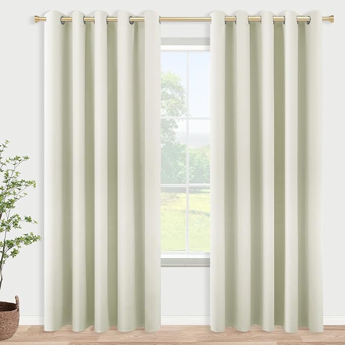 KOUFALL Cream Curtains for Living Room,84 Inches Long Room Darkening Extra 72 Inch Wide 80% Blackout Grommet Thermal Insulated Bedroom Curtains Drapes 84 Inch Length 2 Panels Set,Light Beige