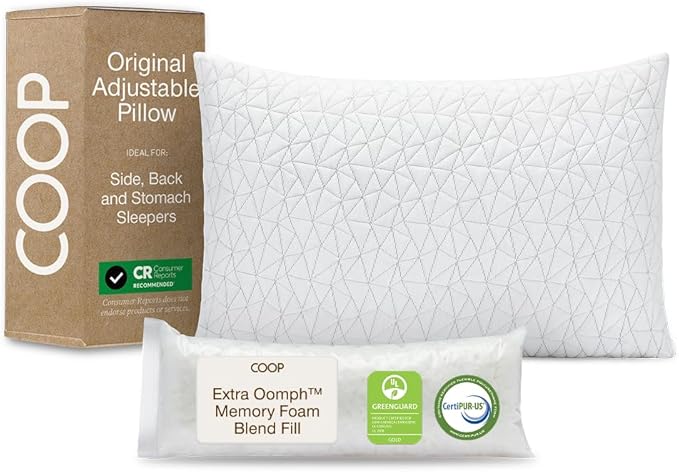 Coop Home Goods Original Adjustable Pillow, King Size Bed Pillows for Sleeping, Cross Cut Memory Foam Pillows - Medium Firm Back, Stomach and Side Sleeper Pillow, CertiPUR-US/GREENGUARD Gold