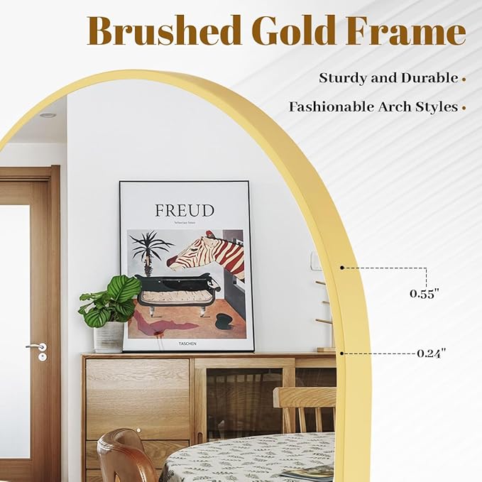 Arched Wall Mirror, 24 x 36 inch Arch Bathroom Mirror Gold | Wall Mounted Vanity Mirror with Arch Metal Frame, Modern Bathroom Vanity Mirror for Bedroom, Living Room, Hanging or Leaning