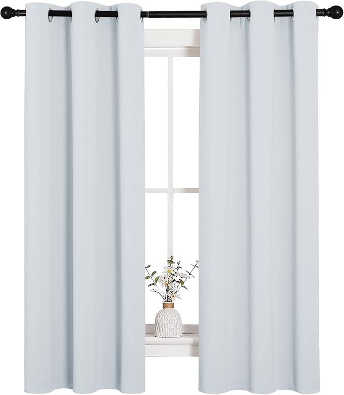 NICETOWN Greyish White Blackout Curtains for Bedroom 34" w x 63" L 2 Panels | Window Treatment Thermal Insulated Grommet Draperies Panels Drapes, Light Blocking Noise Reducing Room Darkening Decor