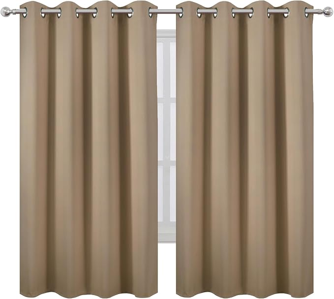 Natural Blackout Curtains 52 x 63 Inch Length/Set of 2 Curtain Panels/Thermal Insulated Room Darkening Curtains for Bedroom and Living Room