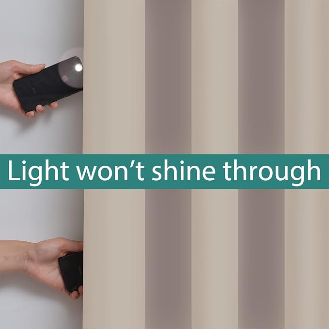 Yakamok Natural Blackout Curtains 72 Inches Long for Bedroom 52" Wide 2 PCS | Blackout Curtain Panels for Bedroom, 2 Thick Layers Grommet Top Thermal Insulated Drapes with Black Liner for Living Room