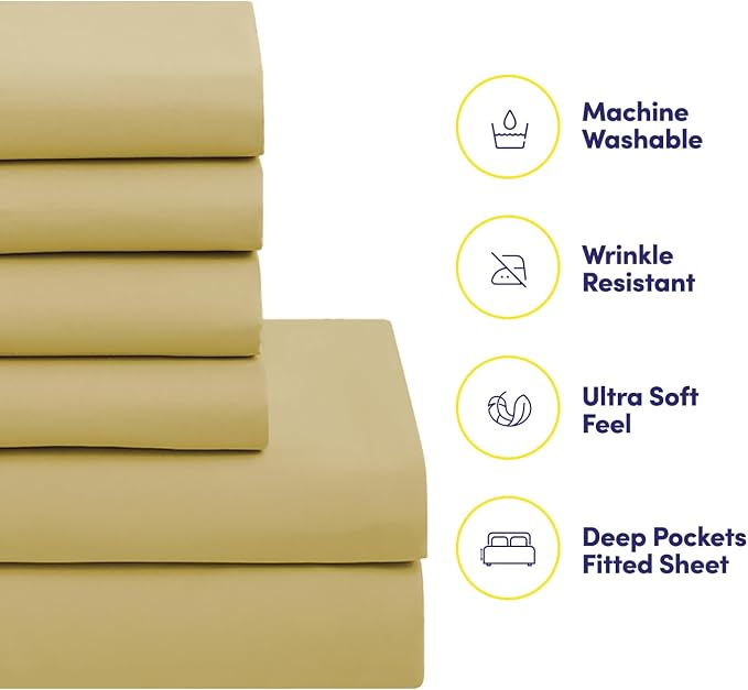 Sweet Home Collection 7 Piece Comforter Set Bag Solid Color All Season Soft Down Alternative Blanket & Luxurious Microfiber Bed Sheets, Camel, Twin XL